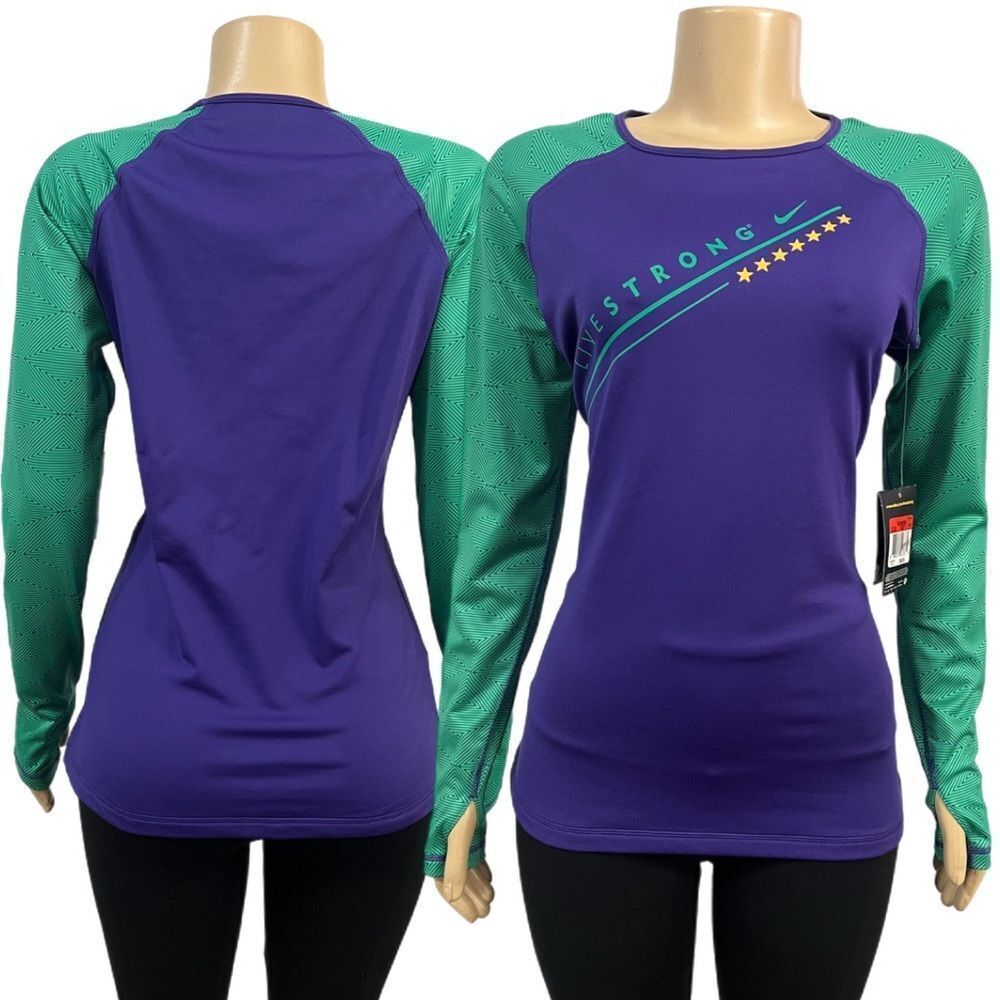 Nike Women’s Livestrong Training Long Sleeve pullover thumb holes green purple L